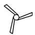 Black silhouette of a three-blade wind turbine viewed from below against a clear sky.